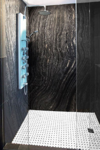 Ancient Woodgrain Bolder Panel Installed in a shower