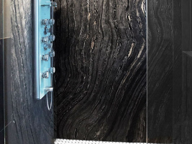 Ancient Woodgrain Bolder Panel Installed in a shower