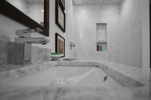 Bianco Carrara Bolder Panel Installed in a shower